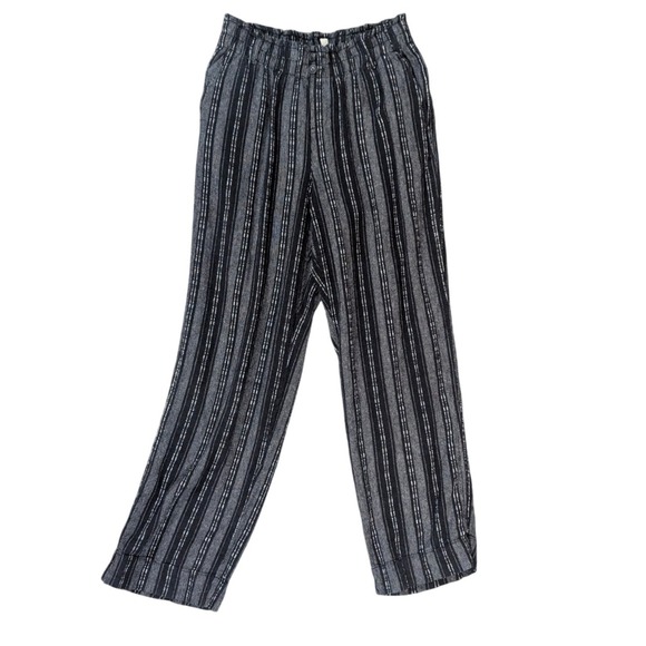 Briggs Pants - Briggs Striped Pants Womens M Black White Pull On Linen Blend Casual Boho